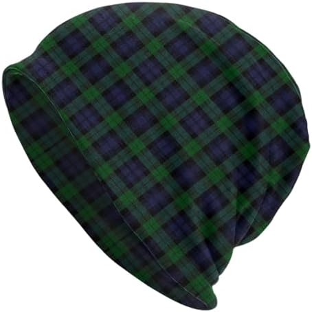 Buffalo Plaid Black and Red Check Beanie Knit Hat Skull Cuffed Knitted Cap Slouchy Thin Stretch Headwear Unisex