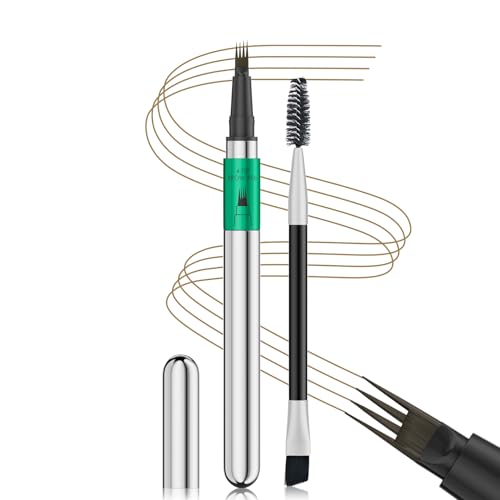 Magic Eyebrow Pencil, Microblading Eyebrow Pen with 4 Fork Tip,Waterproof Long-Lasting Eyebrow Pen Eyebrow Brush Creates Hair Like Natural Brows, Last All Day Light Brown