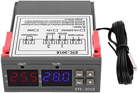 Digital Temperature Controller, STC-3018 Digital LED Temperature Controller Temp Control Thermostat Switch Temperature Humidity Controller NTC, Temperature Controller Thermostat Sensor (24V)