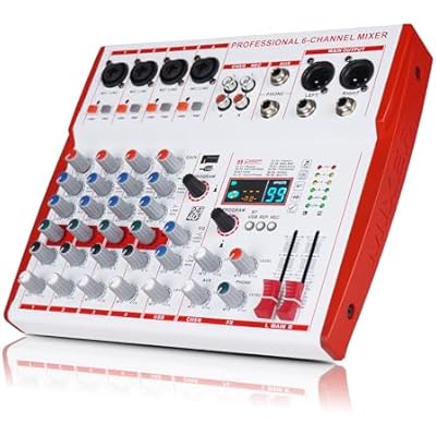 MW-6 White 6 Channel Professional DJ Audio Mixer, Portable Controller Mixer with DSP 99 Preset Effects for Live Streaming, Podcasting, Family Party, Music Recording