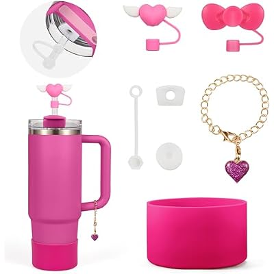 Stanley Cup Accessories Set,with 2 Pcs 0.4in Straw Cover,1 Silicone Protective Boot,3 Silicone Spill Proof Stopper,1 Handle Charm,for Stanley Cup 30&40 OZ Tumbler Accessories Decorate