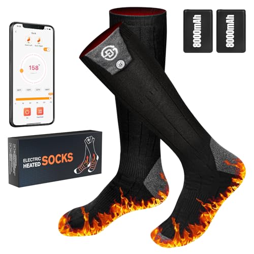 Heated Socks for Men Women, 8000mAh Rechargeable Battery Electric Heating Socks with APP Control Washable Warm Socks for Foot Warmer Outdoor Fishing Hunting Ski Cycling Hiking Camping