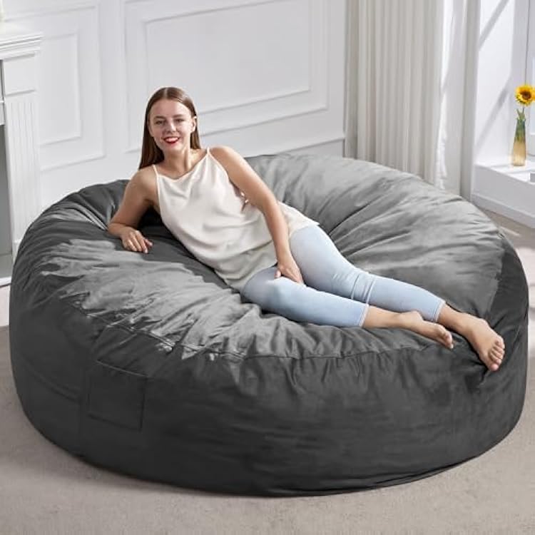 Hobestluk Bean Bag Chairs 6FT Beanbag Chair with Filler Adult Bean Bags with Removable Cover, Giant Bean Bag Chairs for Aduts Velvet Grey