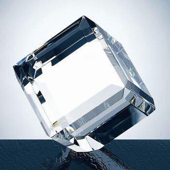 Beveled Optical Crystal Diamond Cube Paperweight - X-Large