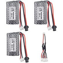 3PCS 7.4V 800mah with SM Plug Lithium Battery with 1 tor 3 Charging Cable for SYMA Q12 WPL C24 D12 RC Truck Parts Anstoy 1085 1086 1087 1088 Gel Ball Blasting Machine Lithium Battery