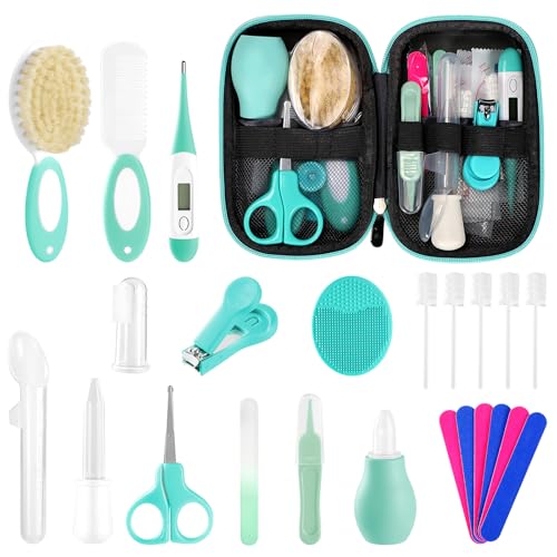 Baby Healthcare and Grooming Kit for Newborn Kids, 24PCS Upgraded Safety Baby Care Kit, Newborn Nursery Health Care Set, Baby Care Products Green
