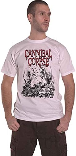 Cannibal Corpse T Shirt Pile of Skulls Band Logo Official Mens White