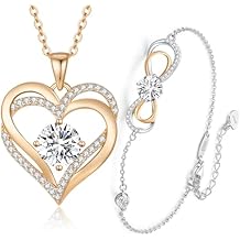 LOUISA SECRET 925 Sterling Silver Birthston Jewelry Set for Her, Adjustable Chain Link Bracelets and Forever Love Necklace, Best Jewelry Gifts for Women