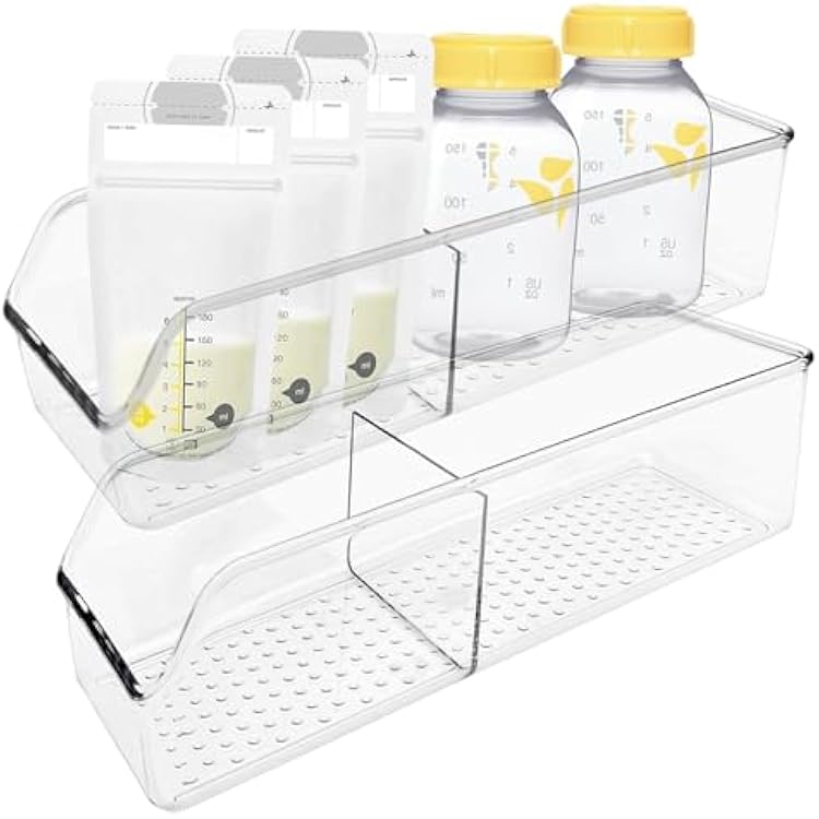 Zebrabox 2 Pack Breast Milk Storage Bottles Solution Set Compatible with Medela for Fridge,Plastic Organizer Bin with Divider for Breast Milk Bags, Food Pouches, Or Baby Food JarsContainersBottles