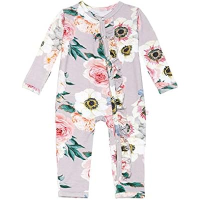 Posh Peanut Footie Pajamas for Baby Girls Sleepers in Ultra-Soft Viscose from Bamboo with 2-Way Zipper & Ruffle Trim