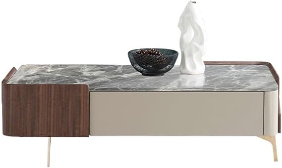 Personalized Light Luxury Marble Long Coffee Table with Storage Modern Side for Small Spaces