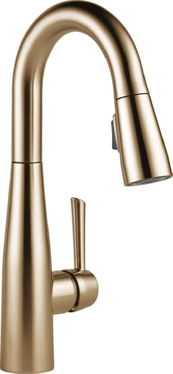 Delta Essa Brushed Gold Bar Sink Faucet with Pull Down Sprayer, Modern Single Hole Prep Sink Faucet, Single Handle, Champagne Bronze 9913-CZ-DST