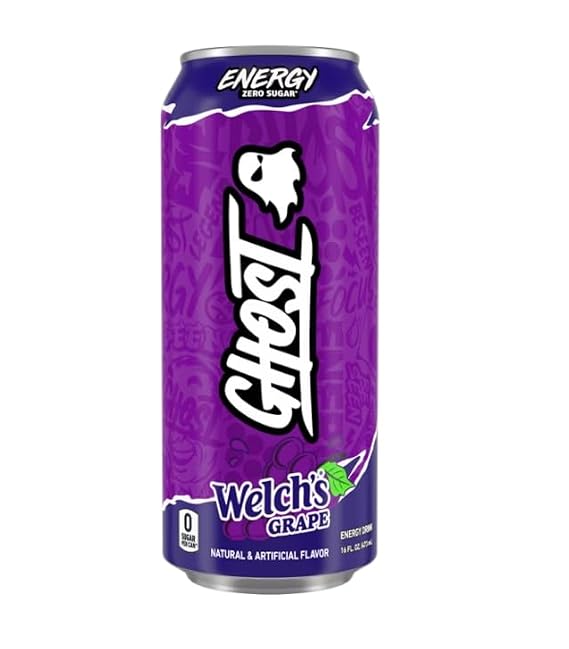 Ghost Energy Drink, Grape 16 fl oz Cans (Pack 18) Zero Sugar, Gluten-Free & Vegan Fully Transparent Formula with 200mg Caffeine & Nootropics for Focus