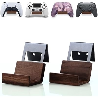 NIRVASH Walnut Controller Wall Mount, Wood Game Controller Holder Stand & Headphone Hanger, Controller & Headset Stand for Xbox, PS5, Remote, Gamer Gifts for Men 2 Pack Grey
