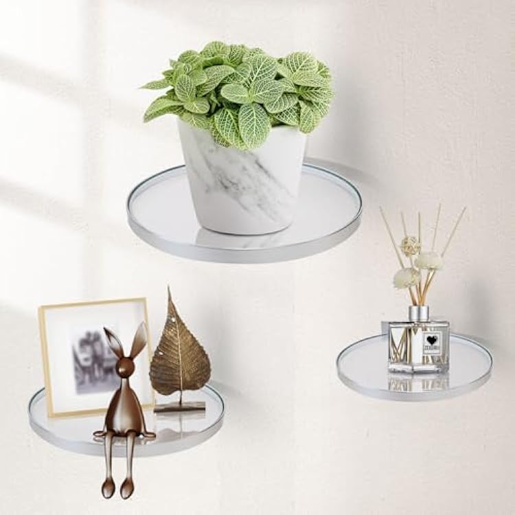ZEXUIRU 3 Set Glass Decorative Floating Shelves Metal Frame Display Shelf Wall Decor for Home Office Mixed Size