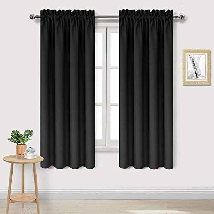 DWCN Blackout Curtains Thermal Insulated, Energy Saving & Noise Reducing Bedroom and Living Room Curtains, Black, W 42x L 63 Inch, Set of 2 Rod Pocket Curtain Panels
