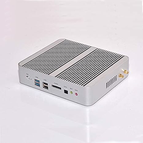 Quiet mini Broadwell 5200U Mini PC Box Fanless Barebone Desktop PC, HTPC With Rich IO: Dual HDMI, Dual Lan, USB3.0, Wifi, Dual 4K Display, Sliver Aluminum