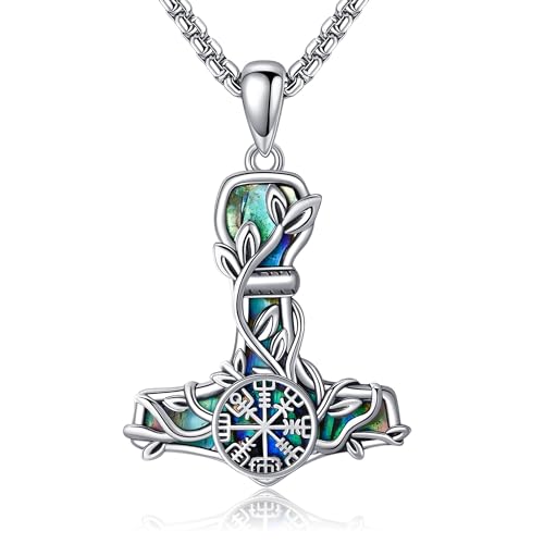 Viking Compass Necklace Sterling Silver Runes Vegvisir Pendant Necklace Mothers Day Jewelry Gift for Women Mom