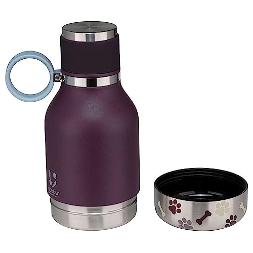 Asobu Buddy Bottle a Stainless Steel Insulated Water Bottle for with Removable Dog Water Bowl and Dog Food and Treat Storage Bowl Burgundy, 37 Oz Water Bottle with Bowl