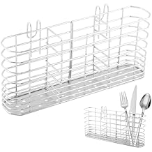 Utensil Drying Rack, 304 Stainless Steel Utensil Organizer Holder No Drilling Kitchen Drainage Basket with 3 Divided Compartments(COLOR:Silver)