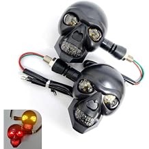 2 PCS Motorcycle Skull Turn Signal Light, 10 mm Screw LED Turn Signal Lamp with Red DRL & Amber Direction Warning, Universal for Scooter Dirt Bike (Red & Amber)