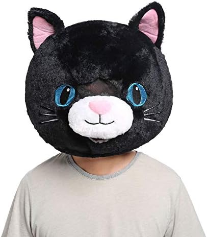 Plush Animal Cat Head Mask Halloween Cat Mascot Costume Black