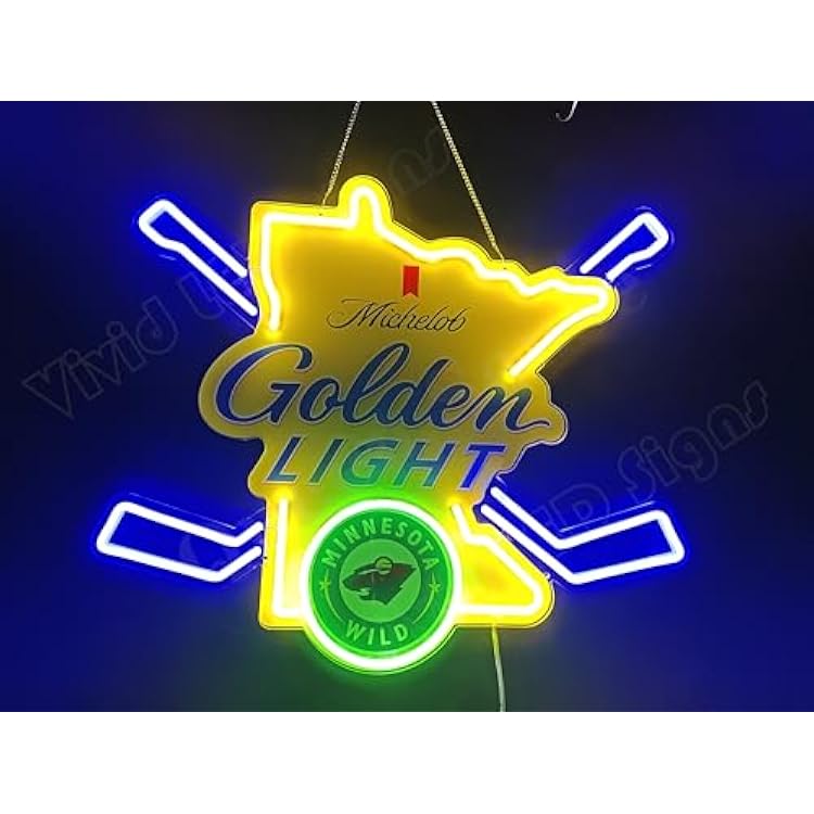 Queen Sense 16x14 Go Go Minnesota Sports Wilds Hockey LED Neon Sign for Wall Decor USB Powered Dimmable LED Lights Signs FV088