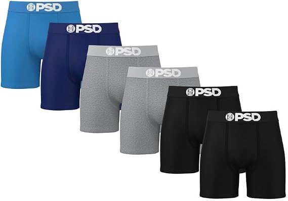 PSD Mens Underwear Mid Length Cotton Boxer Brief 6 Packs