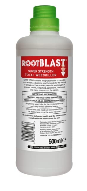 Rootblast | Super Strength Concentrated Total Weed Killer - Super Strength Glyphosate for Effective Weed Control - Kills Weeds down to the their roots 1 x 500ml, Packaging May Vary