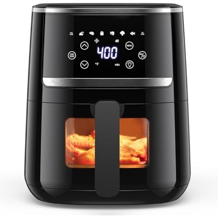 GarveeHome Air Fryer 5 QT 8 in-1 Functions, Air Fryer Oven with Touch Screen, Air Fry, Roast, Bake, Broil, Preheat Mode, Digital Small Air Fryer, Nonstick Dishwasher-Safe Basket, Black
