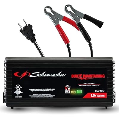 Schumacher Electric 1.5A Car Battery Charger and Maintainer, 3-in-1 Solution, for 6V12V Power Sport, Automotive, and Marine Batteries, SC1355.