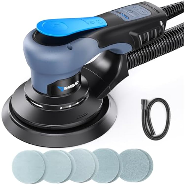 Power Random Orbit Sanders, Electric Sander 5.0mm 6Inch 350W Low Vibration Orbital Sander, 6 Variable Speed MAX 10000RPM, Handheld Palm Sanders for Woodworking, 10 Sanding Discs, Cord 5M