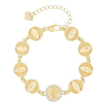 Women's Gold Virgin Mary Bracelet - 14K Gold Plated Catholic Bracelets,Non Tarnish Adjustable Golden Religious Virgen De Guadalupe Jewelry, Catholic Baptism Confirmation First Communion Gifts for Her