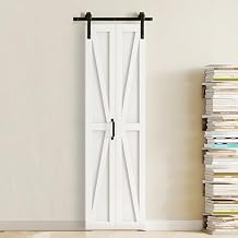 24" x 84" Bifold Barn Door, K-Shape Bi-fold Sliding Closet Doors with Hardware Kit, MDF Wood Door with PVC Surface, 2.33FT Track for 2 Finished Panels, White