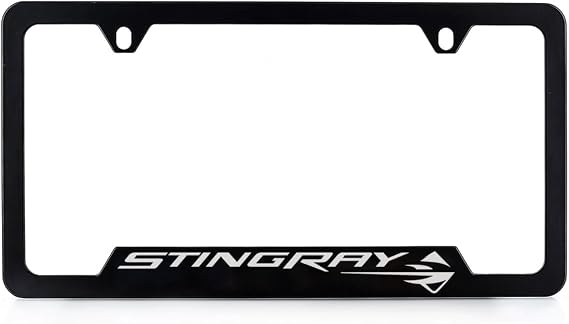 CHEVROLET Corvette Stingray License Plate Frame - Black Powder Coated UV Printed Metal