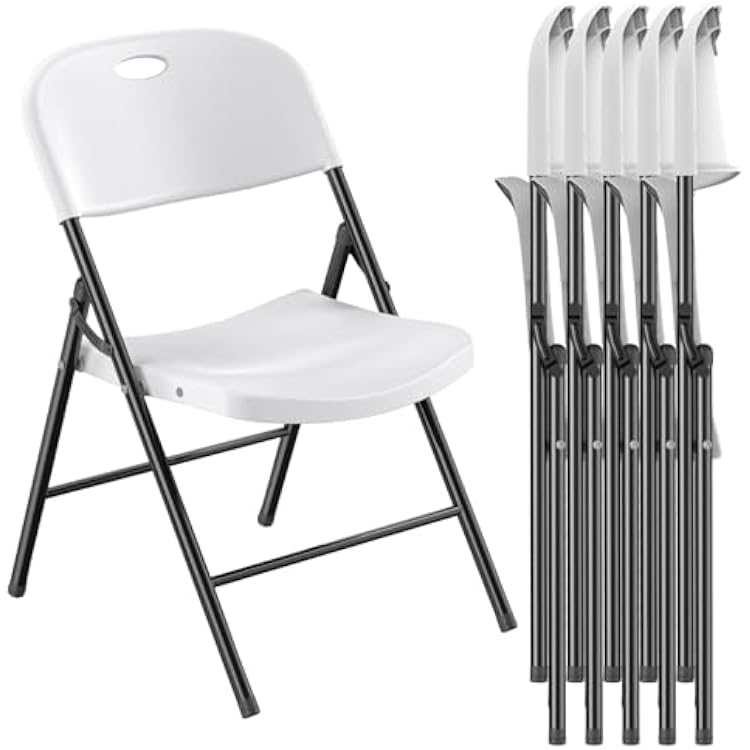 Nazhura 350 Weight Limit Heavy Duty Plastic Folding Chair with Reinfoced Steel Frame for Indoor and Outdoor, Wedding, Party, Restaurant, Meeting Room, Patio and Garden 6, White