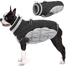 AOFITEE Dog Coat, Warm Dog Jacket, Reflective Winter Coats for Medium Dogs, Turtleneck Dogs Winter Jacket with Harness Built in, Waterproof Windproof Pet Fleece Vest Puffer Jacket, Grey M