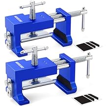 DAYDOOR Professional Cabinet Clamps 2 Pack, Heavy-Duty Cast Steel, Integrated Drill Guide & EVA Protection, Face Frame Alignment Tool for Cabinet Installation & Woodworking, Blue