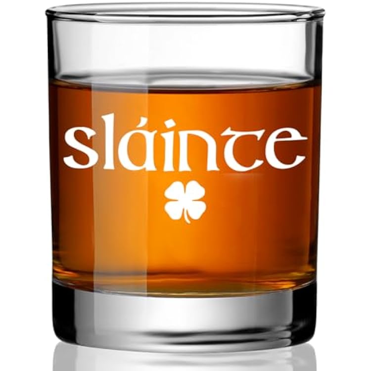 Funny Slainte Irish Wishkey Glass Gifts for Irish Men,Scottish Birthday Gifts for Men Dad Friend, Clover Leave Whishkey Glass Gift for St Patricks Day,Birthday,St Pattys Party Decorations