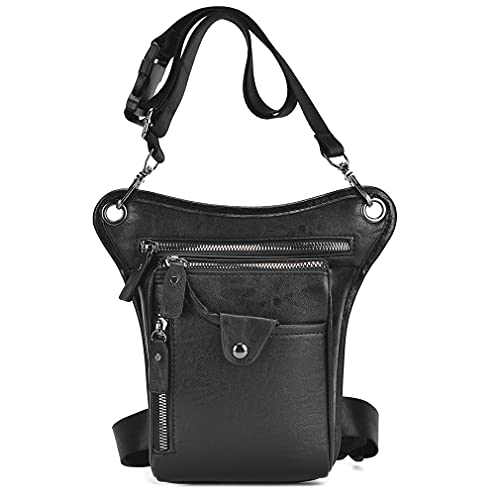 KPYWZER Vintage Leather Waist Pack Drop Leg Bag for Men Women Belt Hip Bum Bag Multi-Purpose Motorcycle Bike Outdoor Sports Tactical Cycling Riding Hiking Camping Black