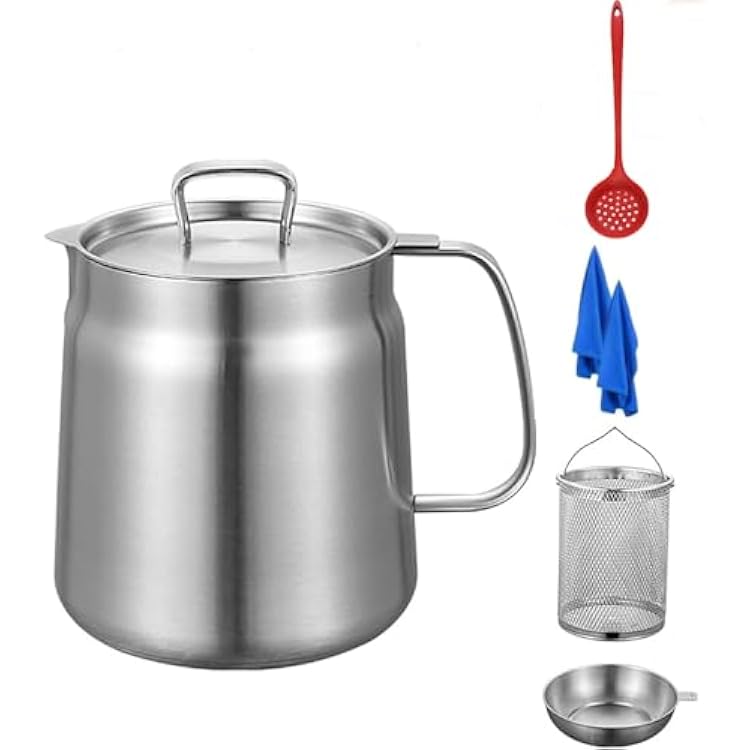 304 Stainless Steel Cuzykitchen Deep Fryer, 1.52.0L High Temperature Resistant and Easy to Clean Cuzy Kitchen Deep Fryer with Oil Filter, Uniform Leak Holes, Easy to Filter Oil Residue 2L