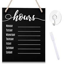 Threehoney 3 Pcs Dry Erase Store Hours Sign Set Include 8 x 10 Inch Erasable Business Hours Sign with Rope Dry Erase Maker and Suction Cup for Office Cafe Restaurant Outside Window Door (Black)