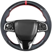 Matte Carbon Fiber Leather Steering Wheel Cover for Honda Civic 10th Generation 2016 2017 2018 2019 2020 2021 / Clarity 2018-2021 / CR-V CRV 2017-2022 15 Inches Custom Fit OEM DIY Accessories