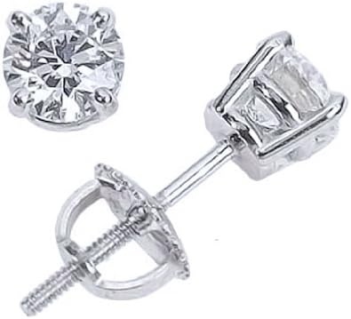 Houston Diamond District 1 Carat Solitaire Diamond Stud Earrings for Women Round Cut 4 Prong Screw Back (F-G Color, Eye Clean Clarity)