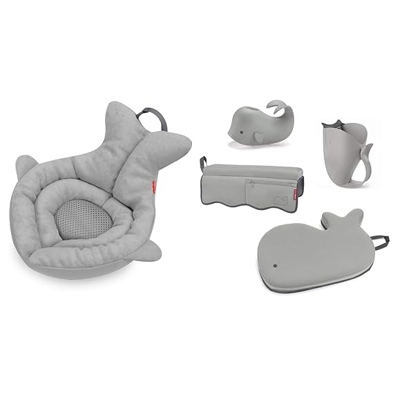 Skip Hop Moby Baby Bath Tub and 4-Piece Bath Essentials Set, Grey