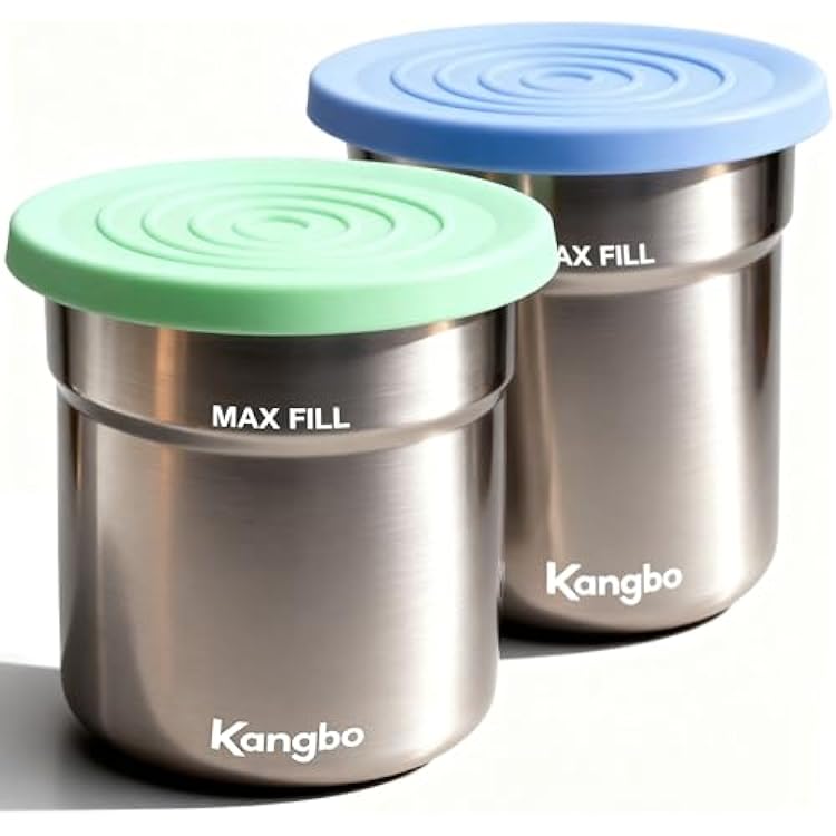 2 Pack Stainless Steel Fit for Creami Pint Containers - 16oz Cups with Silicone Lids | Durable, Leak-Proof & Compatible with NC301NC300NC299AMZ | Perfect for Ice Cream, Protein Shakes & Meal