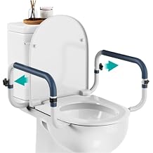 Toilet Safety Rails (250lb) - Adjustable Toilet Safety Rails, Toilet Bar for Elderly Adults, Toilets Rails for Seniors, Toilet Seat with Handles for Elderly & Disabled-Easy Installation-2 Pack