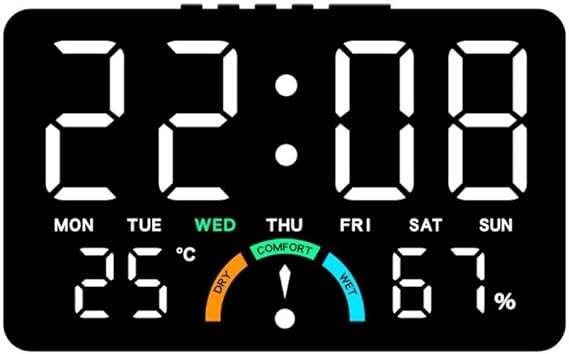 Large Digital Wall Clock, LED Digital Clock Large Screen Display with Time Day Temperature Humidity Alarm Comfort Level Wall Mount or Desk Clock with Detachable Bracket(White)