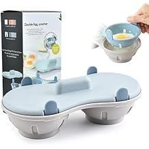 Egg Poacher Microwave Egg Cooker, 2 Cavity Edible Silicone Double Drain Poached Egg Cups, Microwave Egg Poacher Kitchen Cooking Gadgets