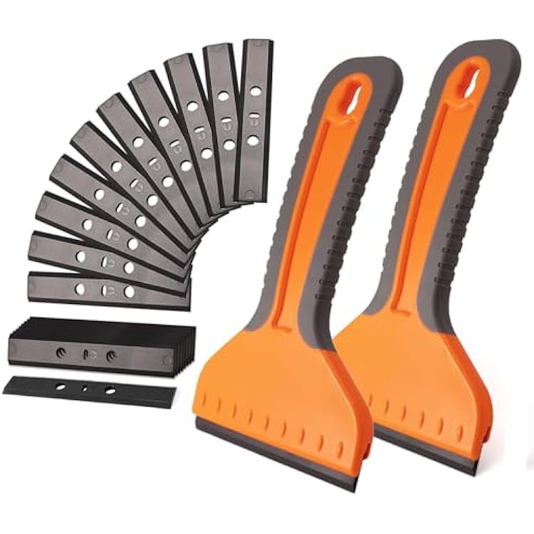 NEWISHTOOL 4-inch Plastic Razor Blade Scraper, 2 PCS Big Blade Paint Scraper Sticker Remover Scraper Tool with 20 Pcs Blades for Glue Label Decal Wallpaper Removing Glass Cleaning